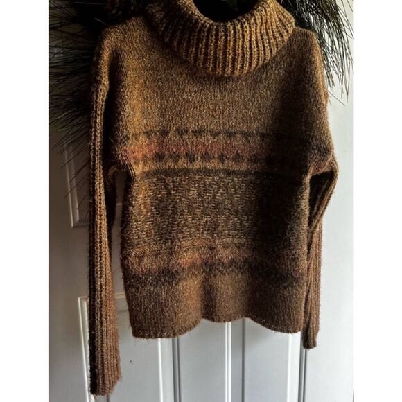 Light Brown Size Small Fuzzy Brown Aztec style sweater - Picture 1 of 13